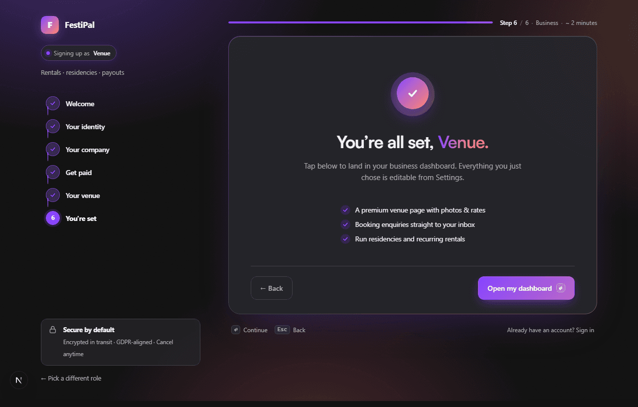 FestiPal completed onboarding